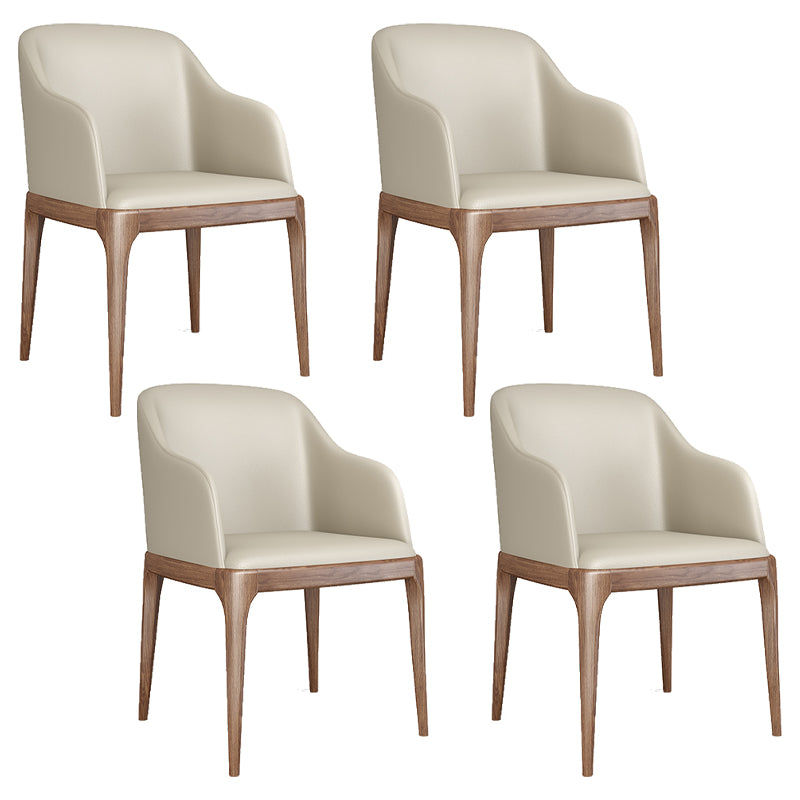 Modern Square Leather Dining Side Arm Chair with Wooden Legs for Kitchen