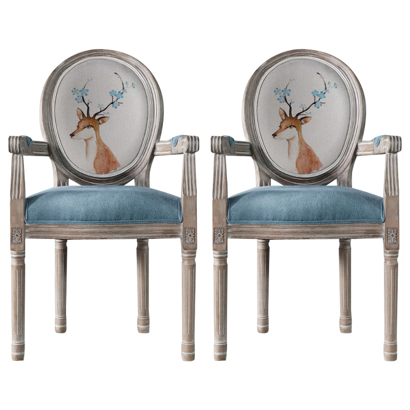 Country Style Dining Arm Chair King Louis Back Side Chair with 4 Wood Legs for Home Use