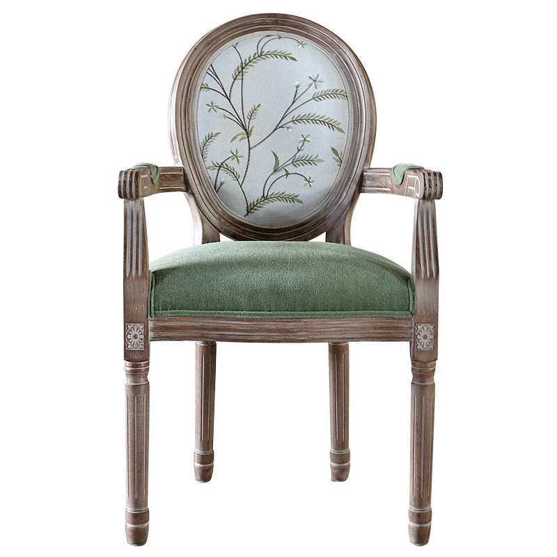 Country Style Dining Arm Chair King Louis Back Side Chair with 4 Wood Legs for Home Use