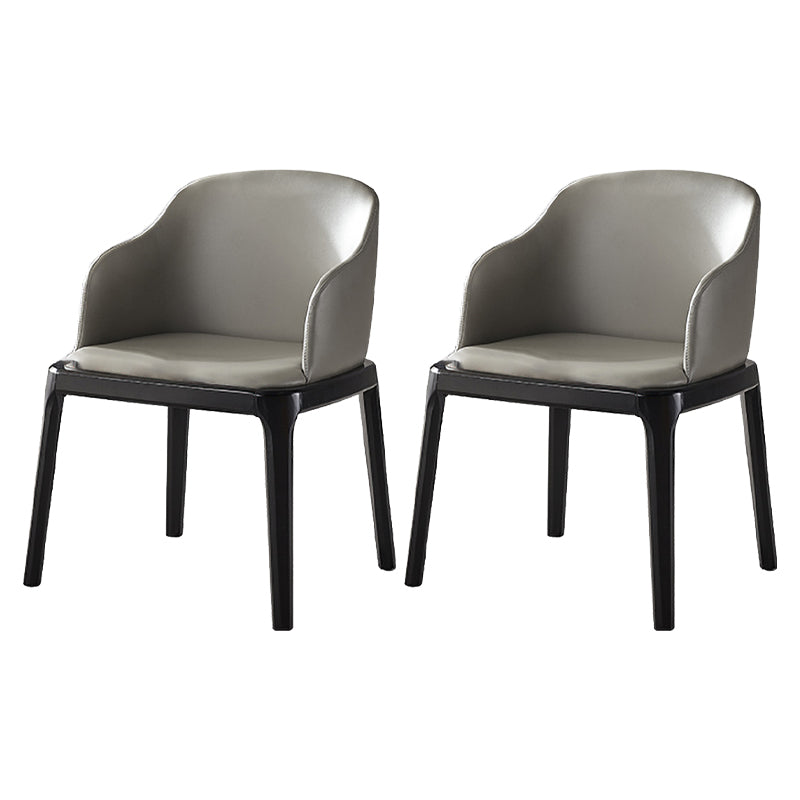 Contemporary Square Leather Chair with Wooden Legs Dining Side Arm Chair for Kitchen