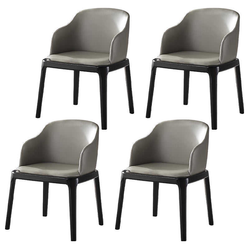 Contemporary Square Leather Chair with Wooden Legs Dining Side Arm Chair for Kitchen