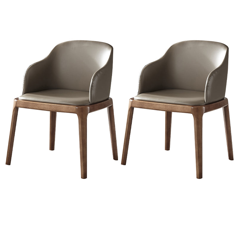 Contemporary Square Leather Chair with Wooden Legs Dining Side Arm Chair for Kitchen