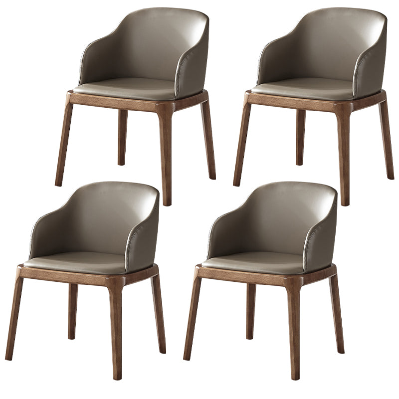 Contemporary Square Leather Chair with Wooden Legs Dining Side Arm Chair for Kitchen