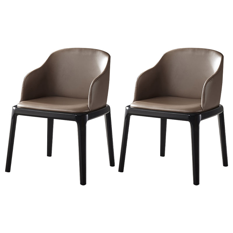 Contemporary Square Leather Chair with Wooden Legs Dining Side Arm Chair for Kitchen