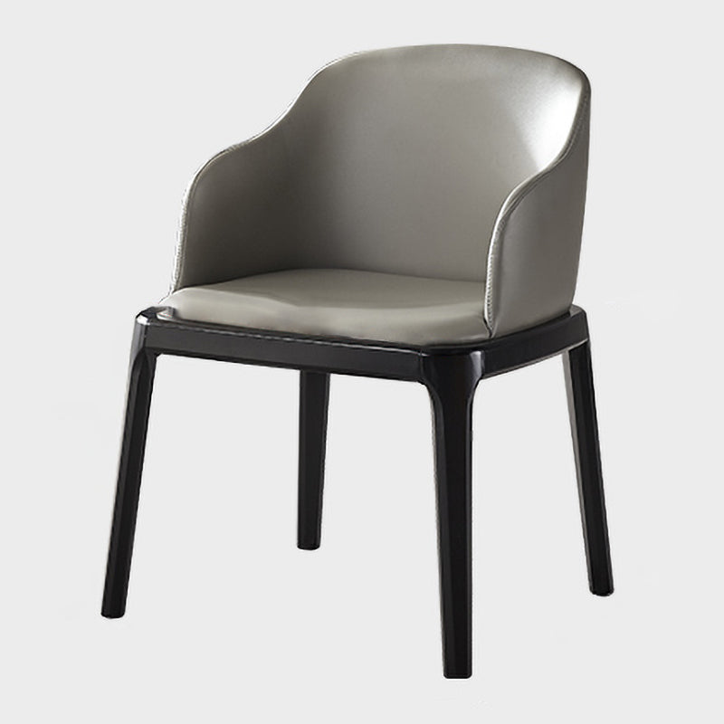 Contemporary Square Leather Chair with Wooden Legs Dining Side Arm Chair for Kitchen