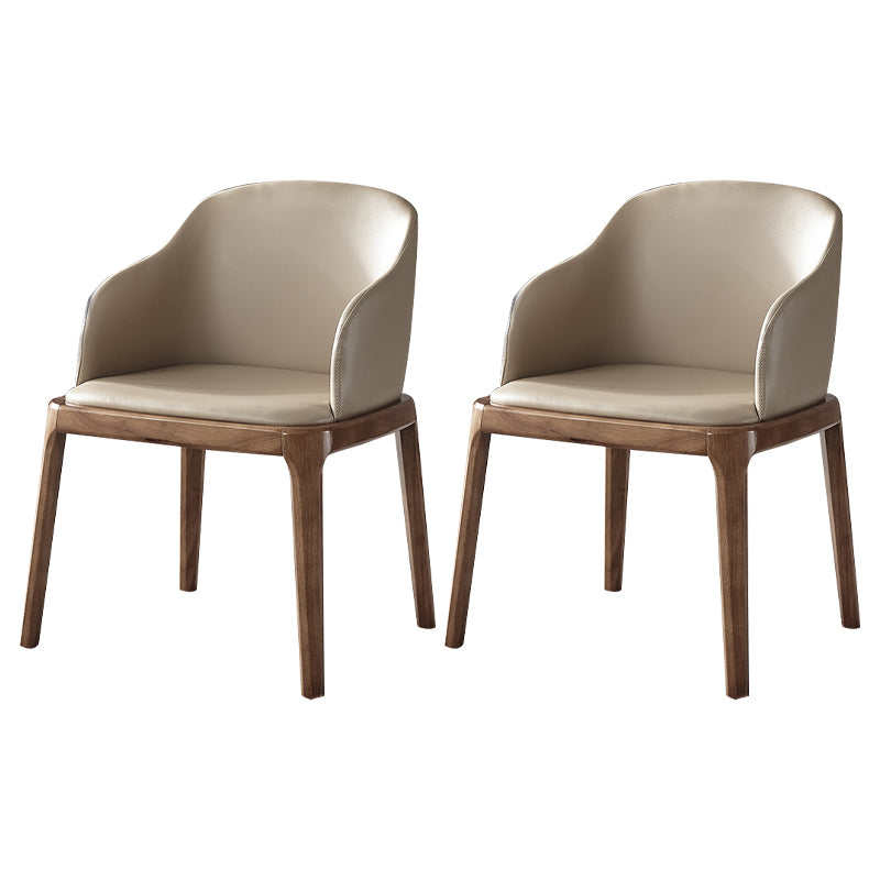 Contemporary Square Leather Chair with Wooden Legs Dining Side Arm Chair for Kitchen