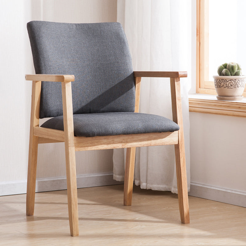 Scandinavian Rubberwood Solid Back Arm Chair Wood Dining Chair for Home