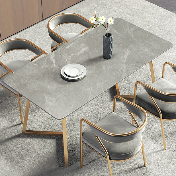 Mesa de comedor rectangular contemporánea de metal Mesa de piedra sinterizada con base de trineo