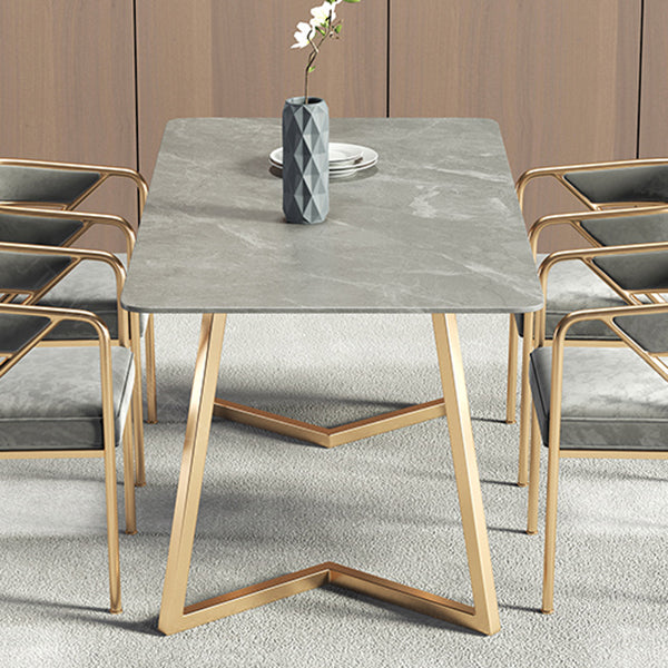Mesa de comedor rectangular contemporánea de metal Mesa de piedra sinterizada con base de trineo