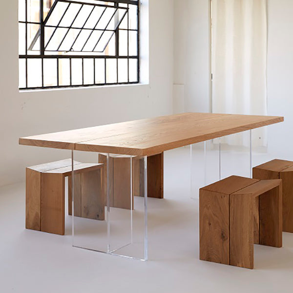 Contemporary Rectangle Standard Dining Table Solid Wood Dining Table with Double Pedestal Base