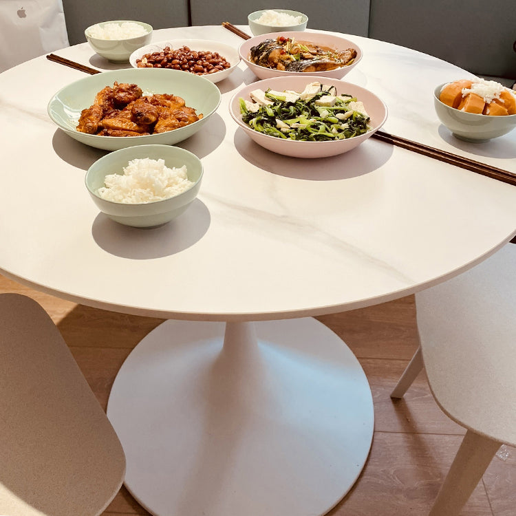 Ronde tulpen moderne eettafel witte toon vaste tafel met sinteren steen