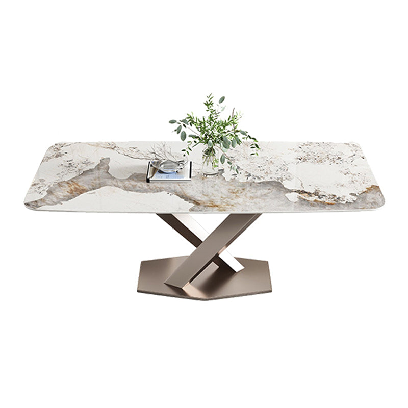 Rechteck Sintered Stone Esstisch Moderner Metallpodest -Basistisch für Restaurant