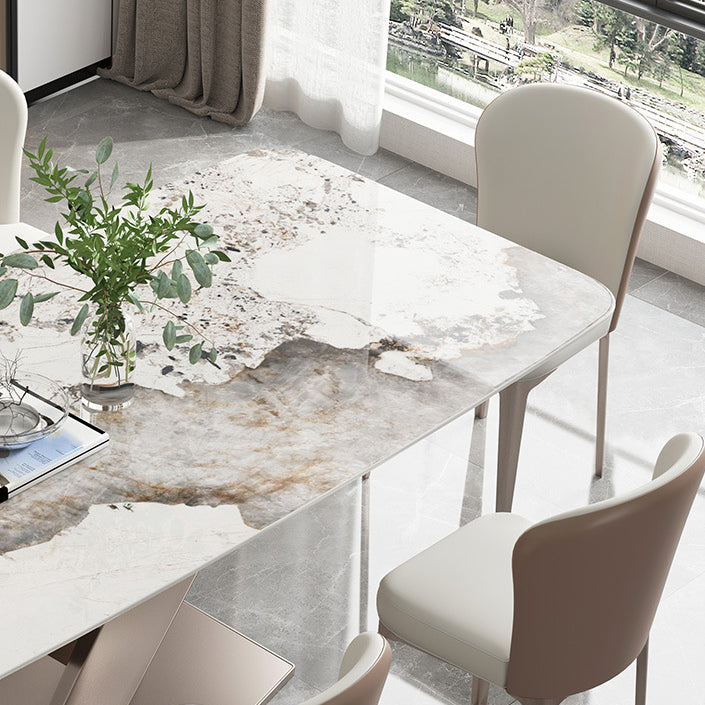 Rechteck Sintered Stone Esstisch Moderner Metallpodest -Basistisch für Restaurant