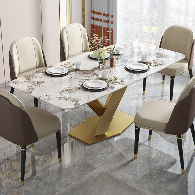 Rechteck Sintered Stone Esstisch Moderner Metallpodest -Basistisch für Restaurant