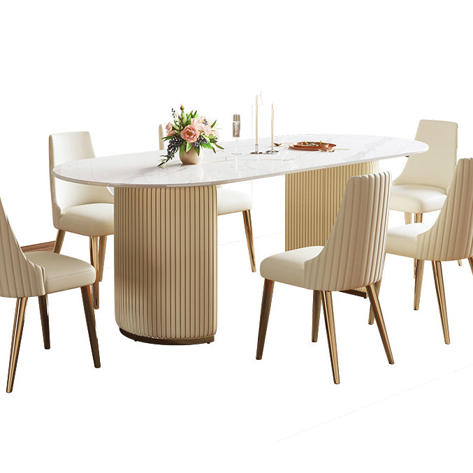 Sintered Stone Top Dining Table Oval Table with Metal Base and Double Pedestal