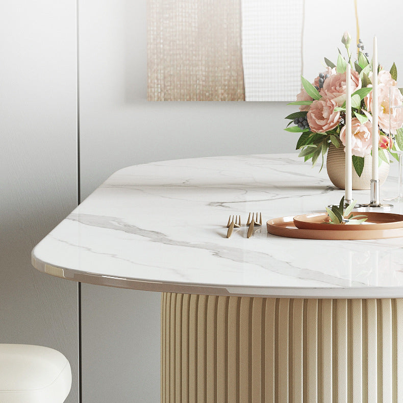 Sintered Stone Top Dining Table Oval Table with Metal Base and Double Pedestal