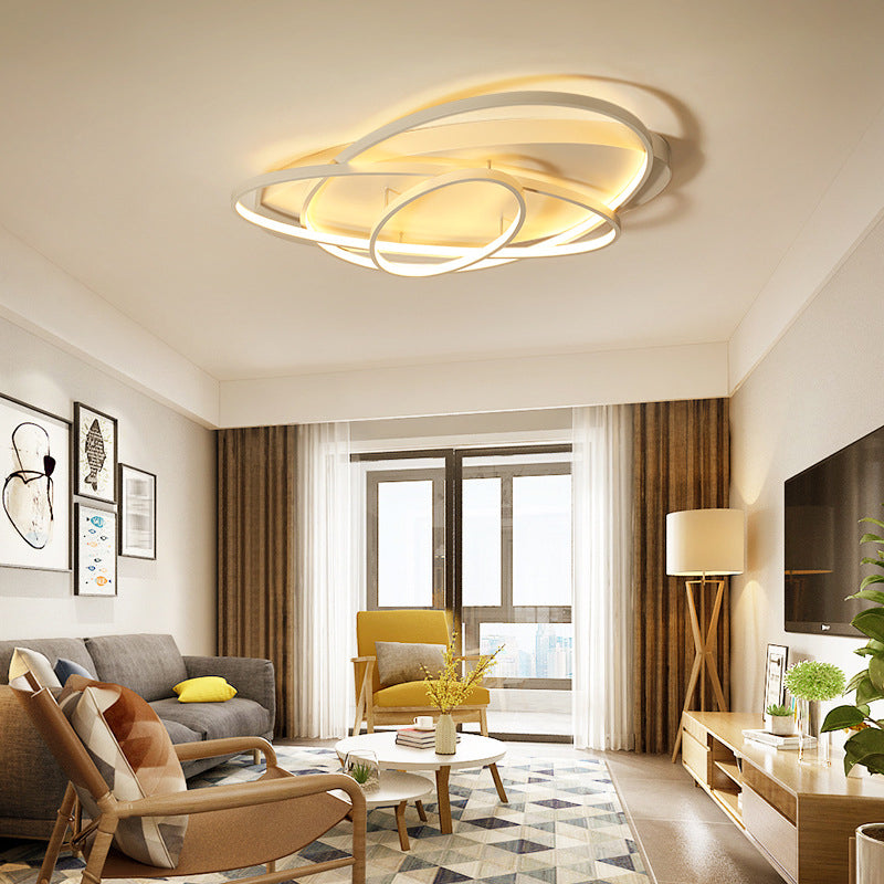 2-Lights Circle Semi Flush Mount Light Metal Modern Style Semi Flush Mounted Ceiling Led Lights
