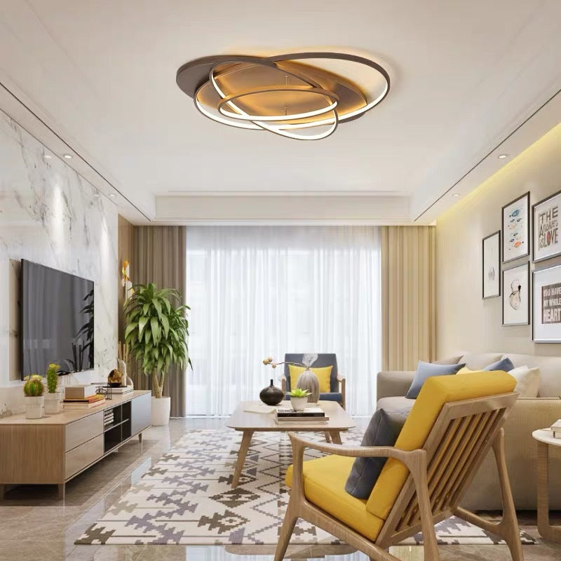 2-Lights Circle Semi Flush Mount Light Metal Modern Style Semi Flush Mounted Ceiling Led Lights
