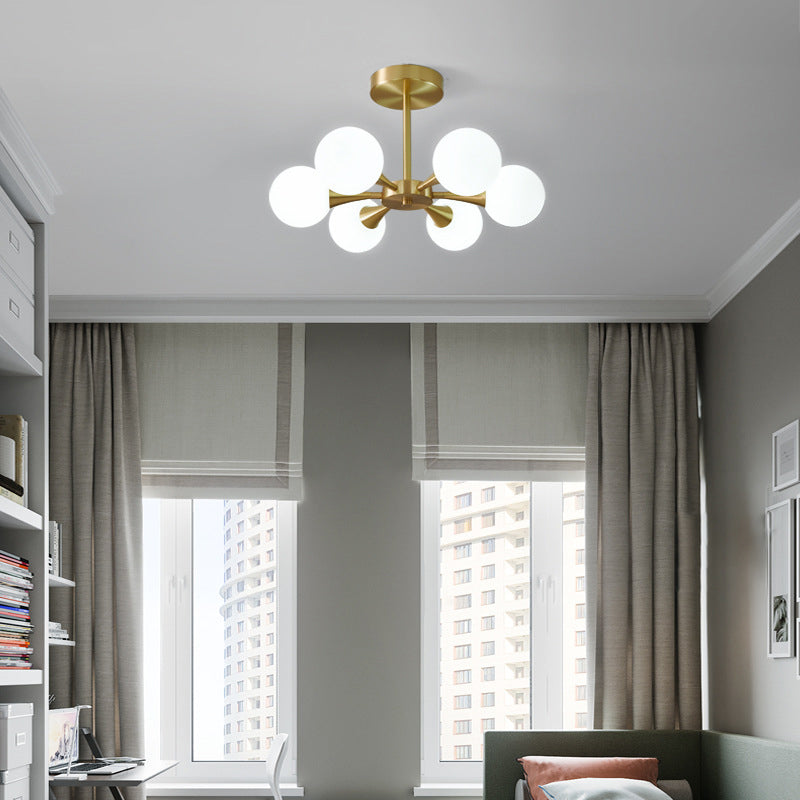 Opal Glass Globe Semi Flush Ceiling Lights Modern Style Multi Lights Semi Mount Lighting