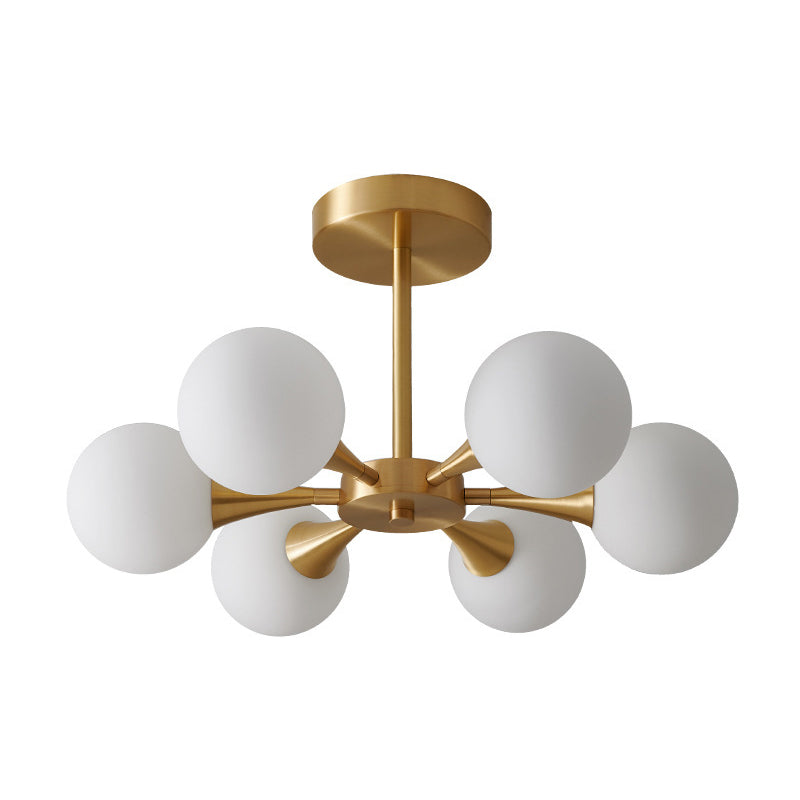 Opal Glass Globe Semi Flush Ceiling Lights Modern Style Multi Lights Semi Mount Lighting