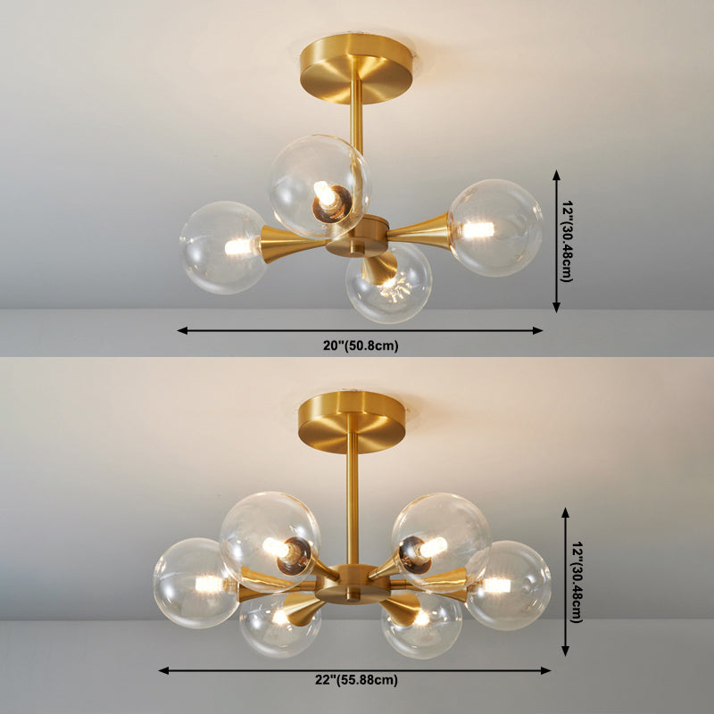 Opal Glass Globe Semi Flush Ceiling Lights Modern Style Multi Lights Semi Mount Lighting
