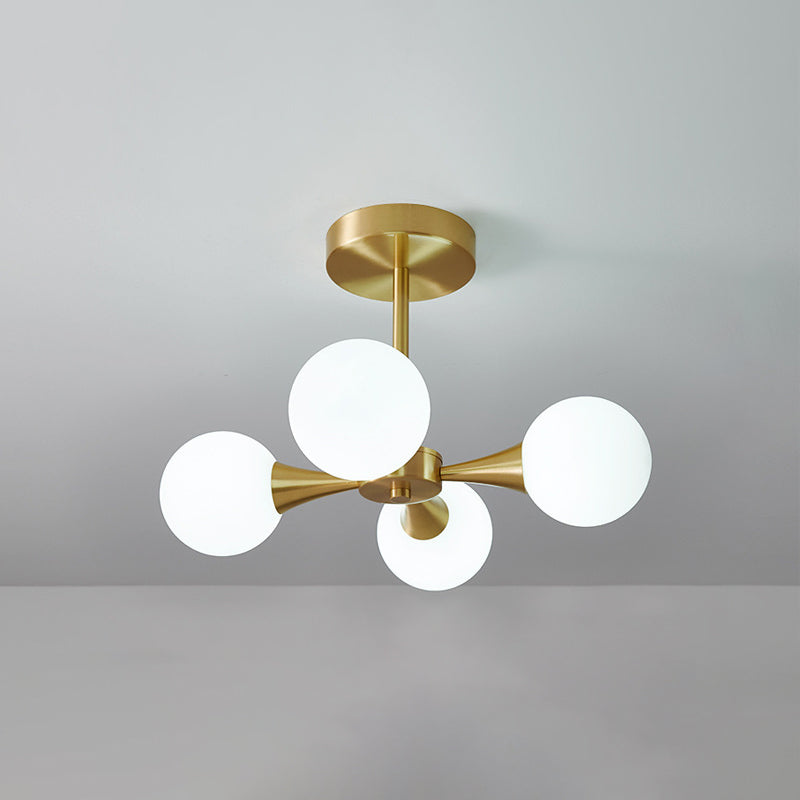 Opal Glass Globe Semi Flush Ceiling Lights Modern Style Multi Lights Semi Mount Lighting