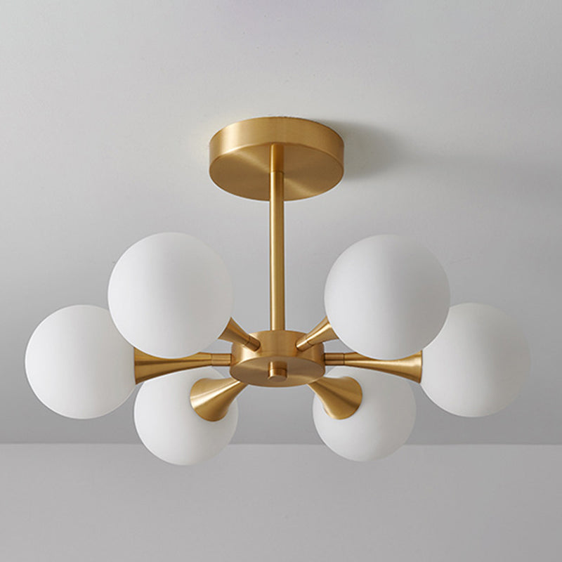 Opal Glass Globe Semi Flush Ceiling Lights Modern Style Multi Lights Semi Mount Lighting