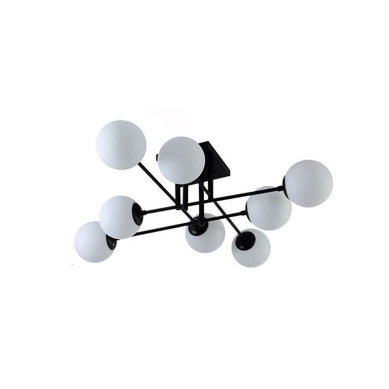 Modern Style Milk Glass Semi Flush Ceiling Chandelier Fixtures Multi Lights Globe Semi Flush Light