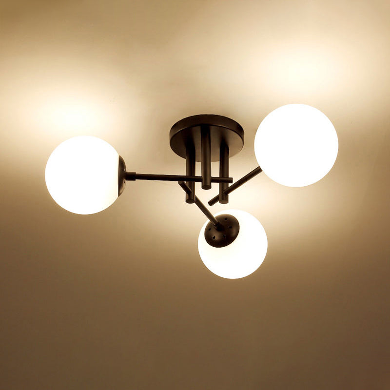 Modern Style Milk Glass Semi Flush Ceiling Chandelier Fixtures Multi Lights Globe Semi Flush Light