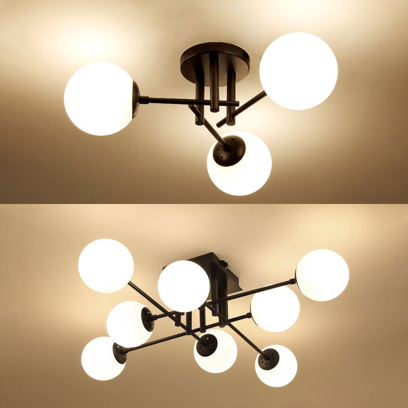 Modern Style Milk Glass Semi Flush Ceiling Chandelier Fixtures Multi Lights Globe Semi Flush Light