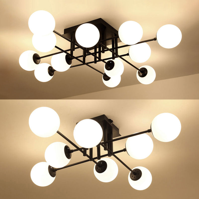 Modern Style Milk Glass Semi Flush Ceiling Chandelier Fixtures Multi Lights Globe Semi Flush Light