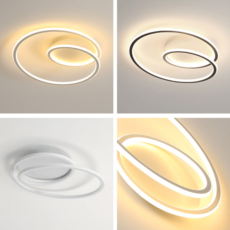 1-Light Ribbon Led Flush Mount Fixture Modern Style Metal Semi Mount Lighting