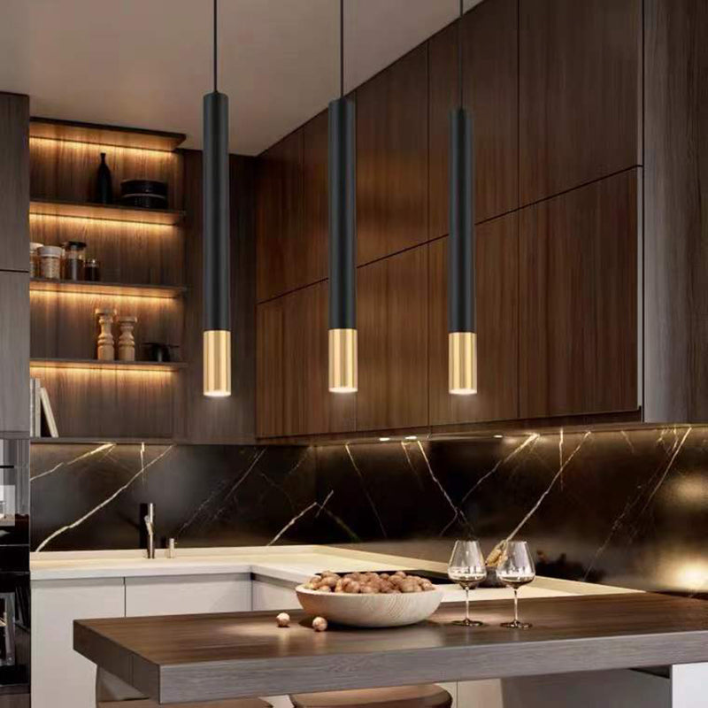 Cylinder Island Lights Modern Pendant Light Metal Island Ceiling Light in Gold and Black