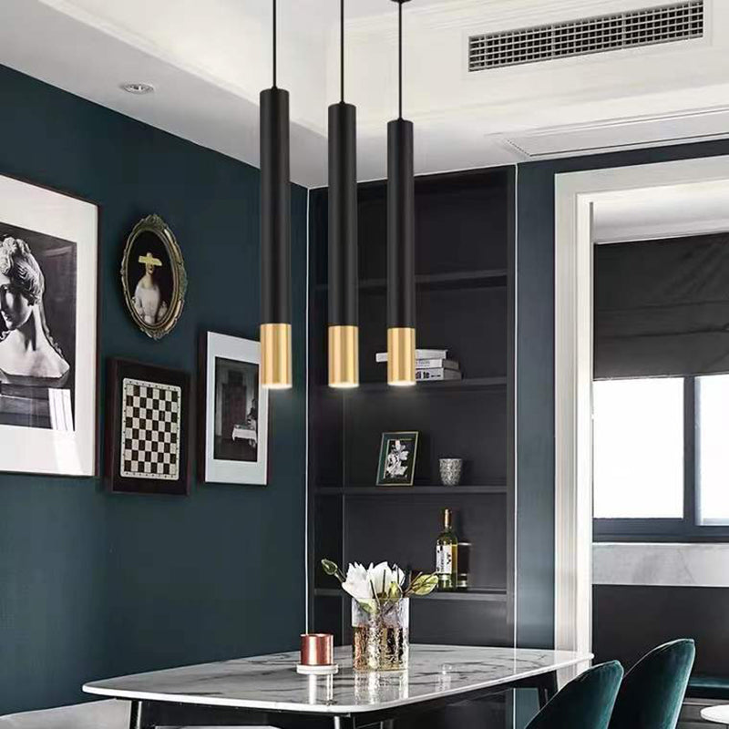 Cylinder Island Lights Modern Pendant Light Metal Island Ceiling Light in Gold and Black