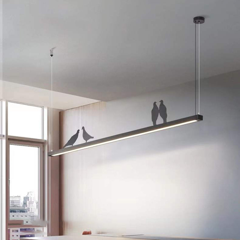 Modern Chandelier Linear Island Light Fixture 1 Light Metal Island Pendant Lights in Black