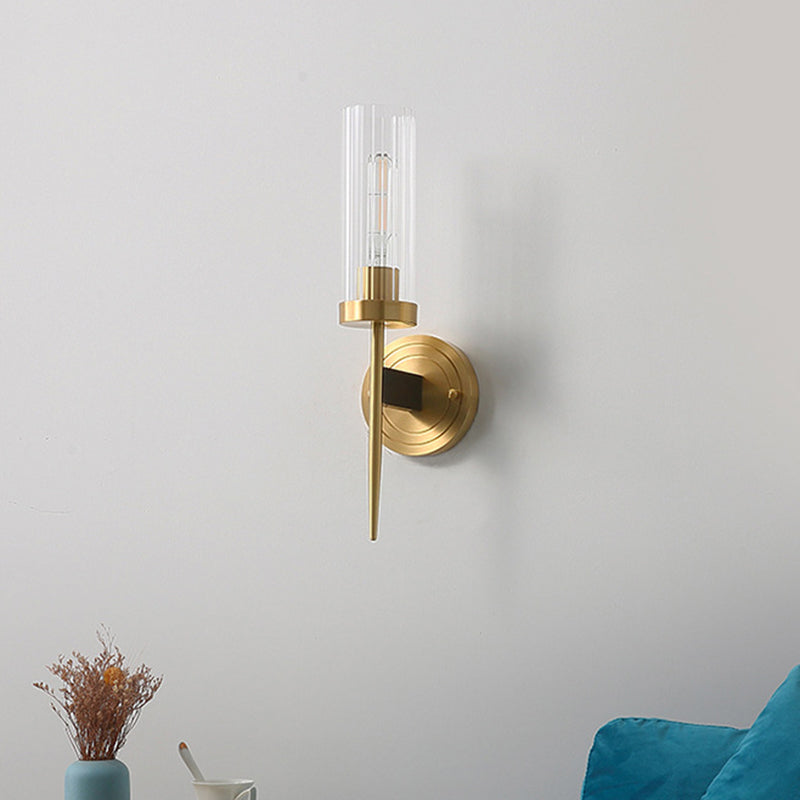 Modern Simple Style Half Cylinder Shade Wall Sconce Glass Multi Lights Sconces in Gold Finish