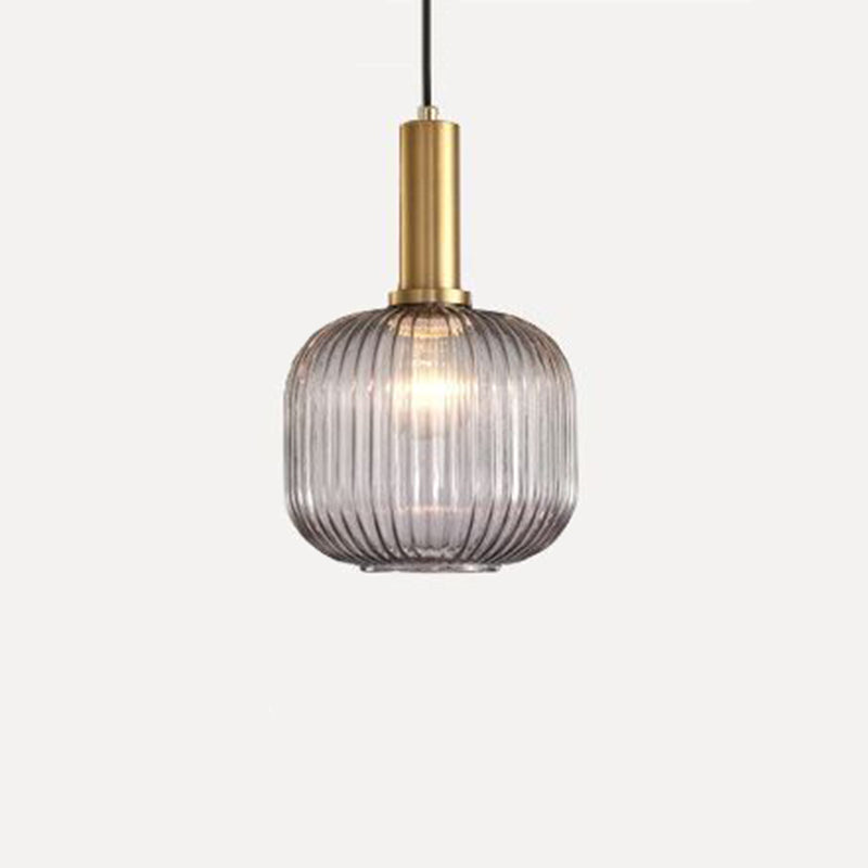 Zeitgenössischer Drum Shade Pendellicht, geripptes Glas 1-Licht-Anhängerbeleuchtung