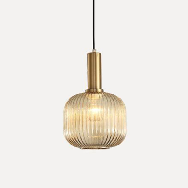 Zeitgenössischer Drum Shade Pendellicht, geripptes Glas 1-Licht-Anhängerbeleuchtung
