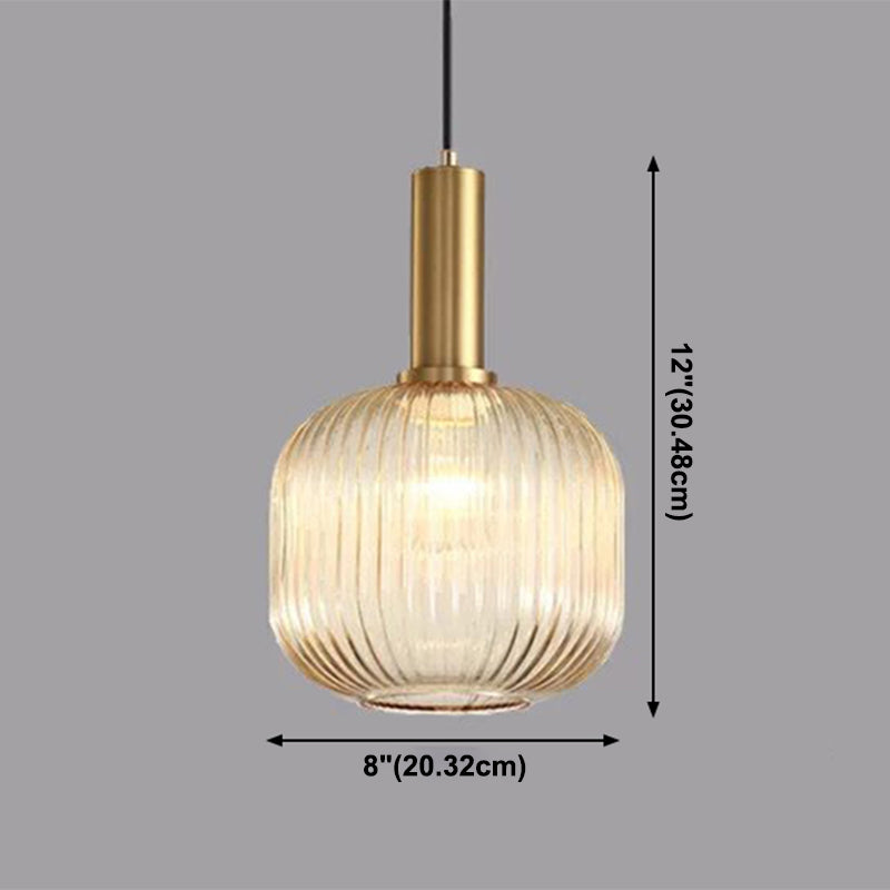 Zeitgenössischer Drum Shade Pendellicht, geripptes Glas 1-Licht-Anhängerbeleuchtung
