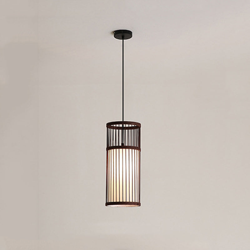 Einfacher 1-Licht-Anhänger Licht, Zylinder Bambuskäfig Schatten Anhängerlampe für das Restaurant
