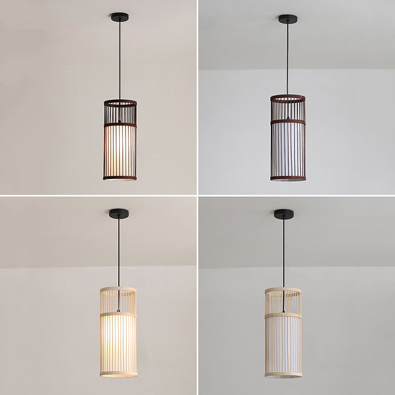 Einfacher 1-Licht-Anhänger Licht, Zylinder Bambuskäfig Schatten Anhängerlampe für das Restaurant