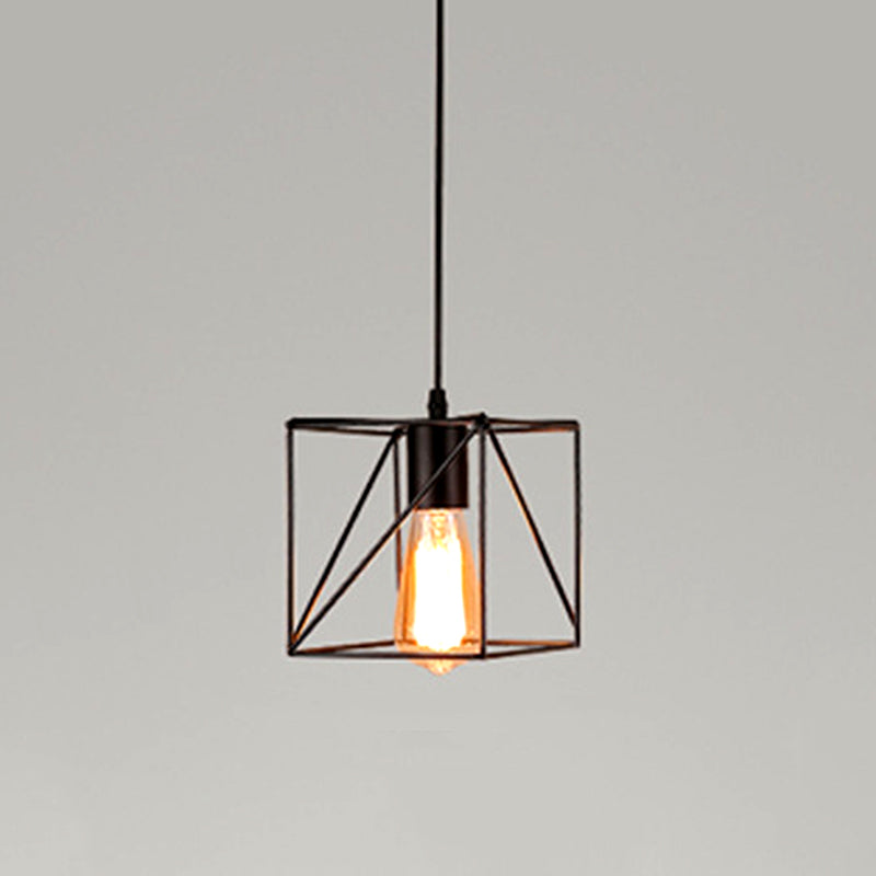 Einfache 1-Licht-Anhänger Licht, Metallkäfig Schatten Anhängerlampe in Schwarz für das Restaurant