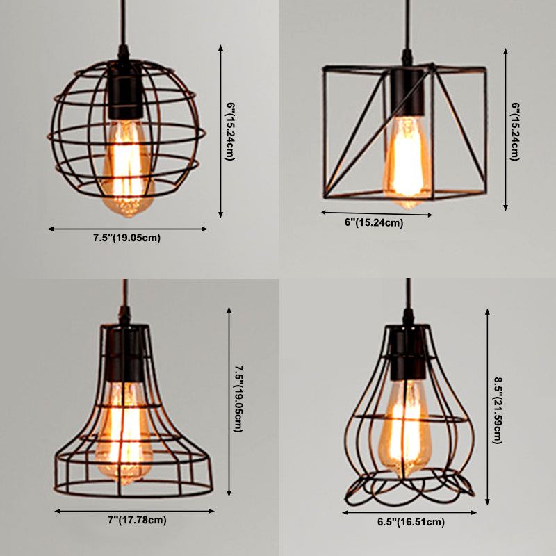 Einfache 1-Licht-Anhänger Licht, Metallkäfig Schatten Anhängerlampe in Schwarz für das Restaurant