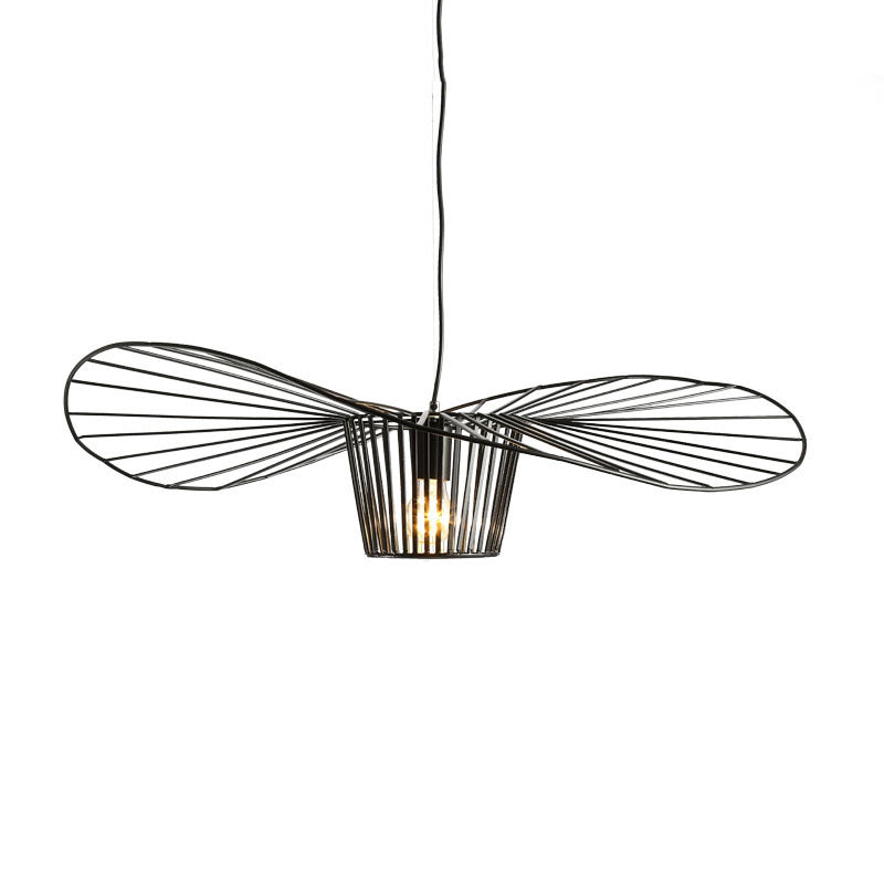 Indoor Metal 1-Light Hanging Light, Nordic Simple Straw Hat Cage Shade Pendant Light