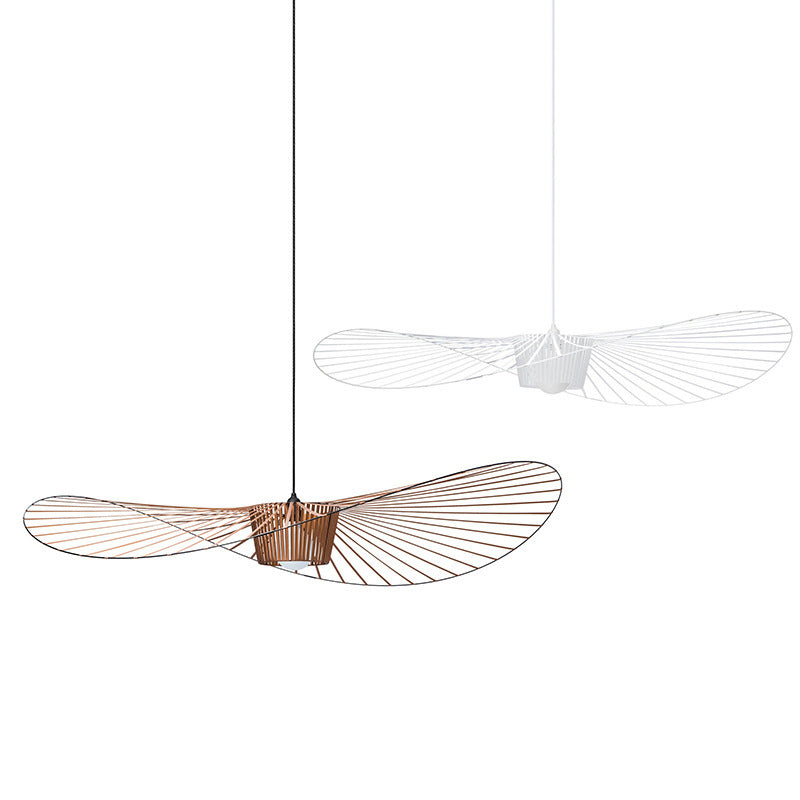 Indoor Metal 1-Light Hanging Light, Nordic Simple Straw Hat Cage Shade Pendant Light