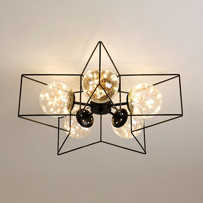 Metal Cage Design Simplicity Ceiling Light 5-Lights Modern Style Lighting Fixture