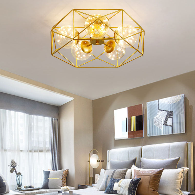 Metal Cage Design Simplicity Ceiling Light 5-Lights Modern Style Lighting Fixture