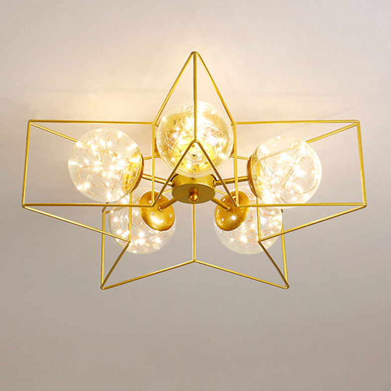 Metal Cage Design Simplicity Ceiling Light 5-Lights Modern Style Lighting Fixture