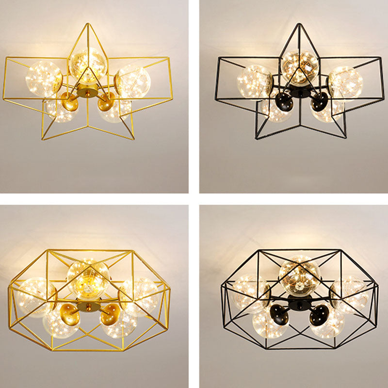 Metal Cage Design Simplicity Ceiling Light 5-Lights Modern Style Lighting Fixture