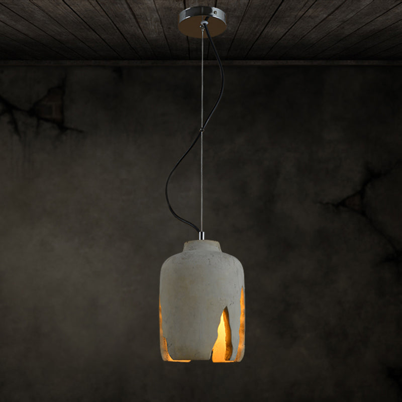 Cement 1-Light Hanging Lamp, Minimalist Gray Pendant Lighting for Living